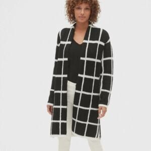 Gap Brand Size XXL Longline Plaid Open-Front Cardigan Sweater Black & White